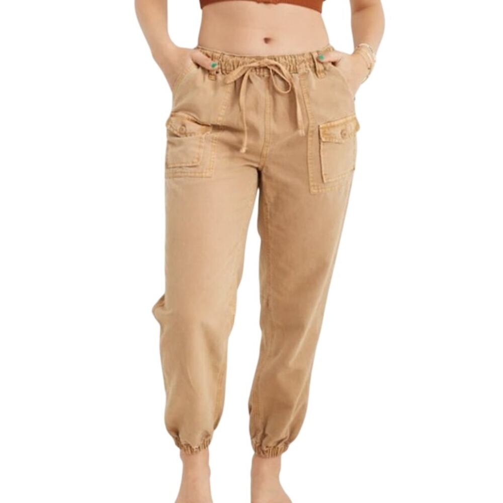 Aerie Khaki Double Pocket Utility Joggers Pants Medium Drawstring Beige Brown